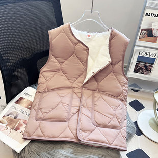 秋冬轻薄羽绒棉马甲女宽松大码加绒女士保暖坎肩羊羔绒内穿背心
