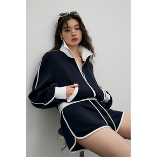 showyee 修野时髦精Bi入醋酸天丝羊毛空气层撞色高阶休闲运动套装