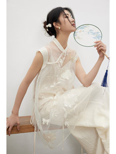 欧根纱背心马甲吊带两件连衣裙 禅意新中式 showyee 国风万针刺绣