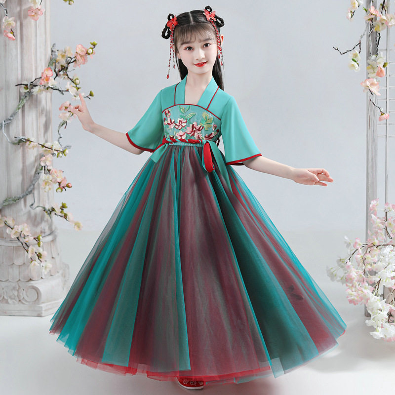 女童汉服走秀短袖唐装襦裙古筝中