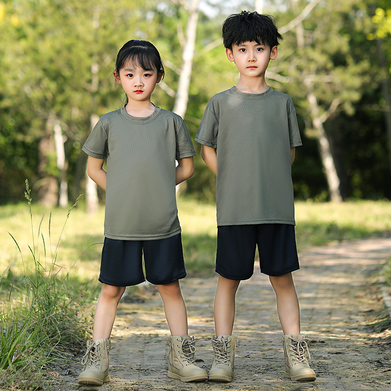儿童体能服套装短袖夏季迷彩恤夏令营网眼透气恤中小学生军训服