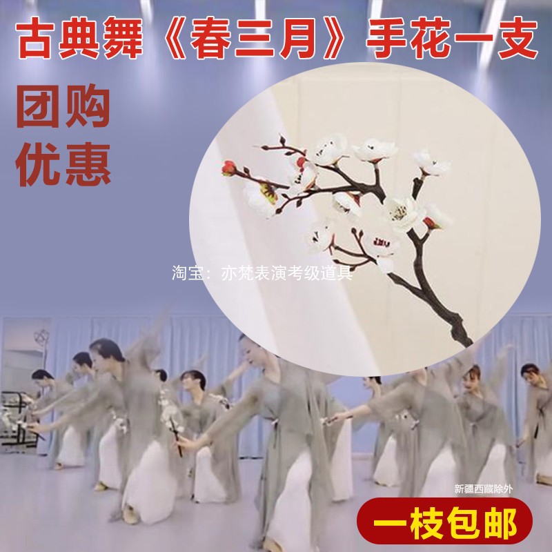 古典舞春三月桃花枝手拿花舞蹈用