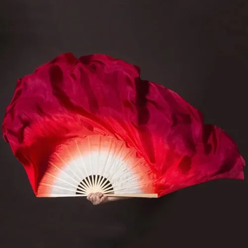 双面真丝舞蹈扇子酒红万疆舞蹈扇