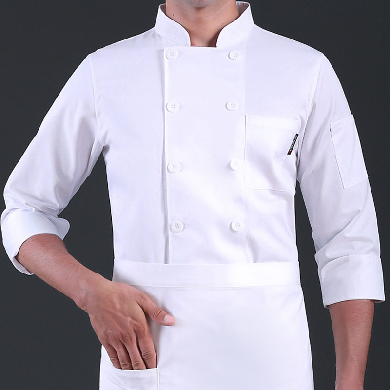 纯白厨师服工作服长袖秋冬大酒店