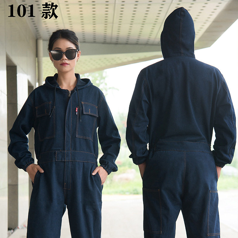 时尚牛仔服男女长款蓝大褂工作服
