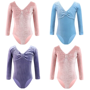 儿童舞蹈服练功服女童长袖秋冬季丝绒分体套装中国舞芭蕾舞裙考级