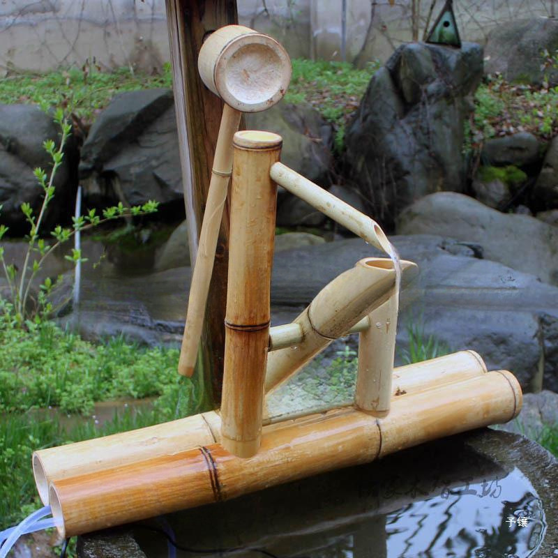 竹子架盆竹制添水惊器滴水车流水
