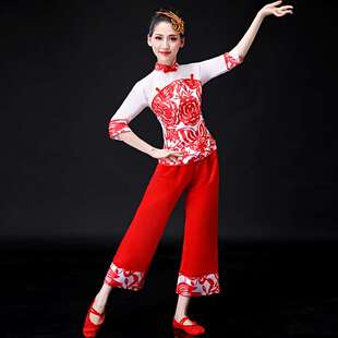 秧歌服演出服女2024新款民族广场舞斗笠套装村姑采茶舞蹈服装