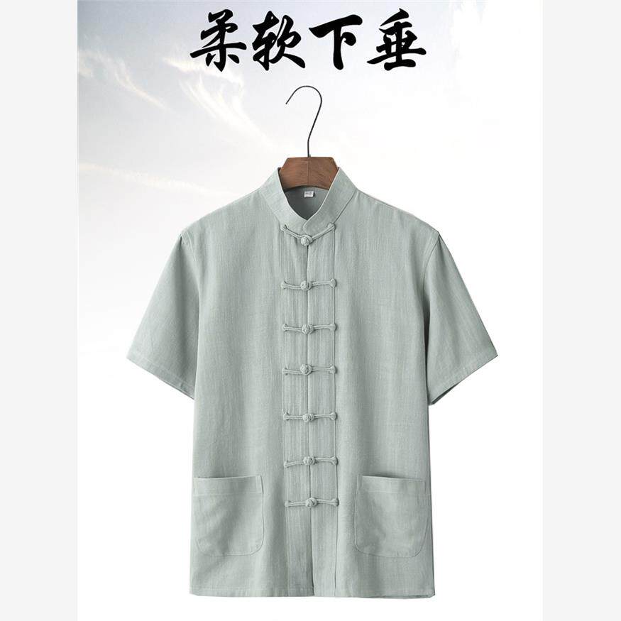 唐装男短袖衬衣棉麻夏季