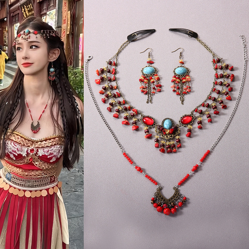 异域风情古风汉服民族风东宫小枫同款发饰红眉心坠波西米亚头饰女
