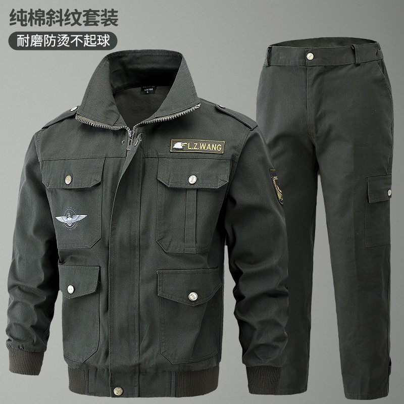 男工作服套装军绿棉斜纹水洗户外