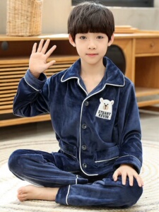 男童法兰绒睡衣套装儿童秋冬款中大童珊瑚绒小孩家居服男孩海岛绒