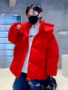 儿童装男童冬季中国红羽绒服冬装保暖外套2023新款男孩加厚棉服潮