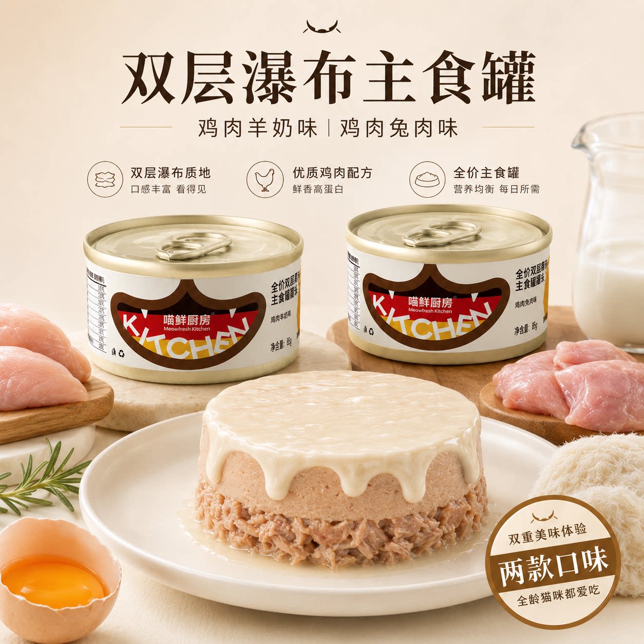 喵鲜厨房鲜肉营猫罐头主食罐生骨猫全价湿粮/主食罐