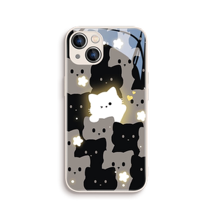 适用iPhone15手机壳发光猫咪14promax新款iPhone13情侣12可爱11创意x高级感xr人群中遇见你15pro玻璃8p7套6sp