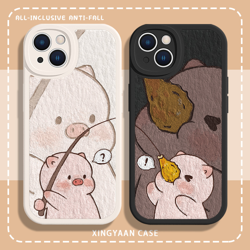 情侣可爱小猪苹果小羊皮手机壳