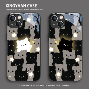 iPhone13情侣12可爱11创意x高级感xr人群中遇见你15pro玻璃8p7套6sp 适用iPhone15手机壳发光猫咪14promax新款