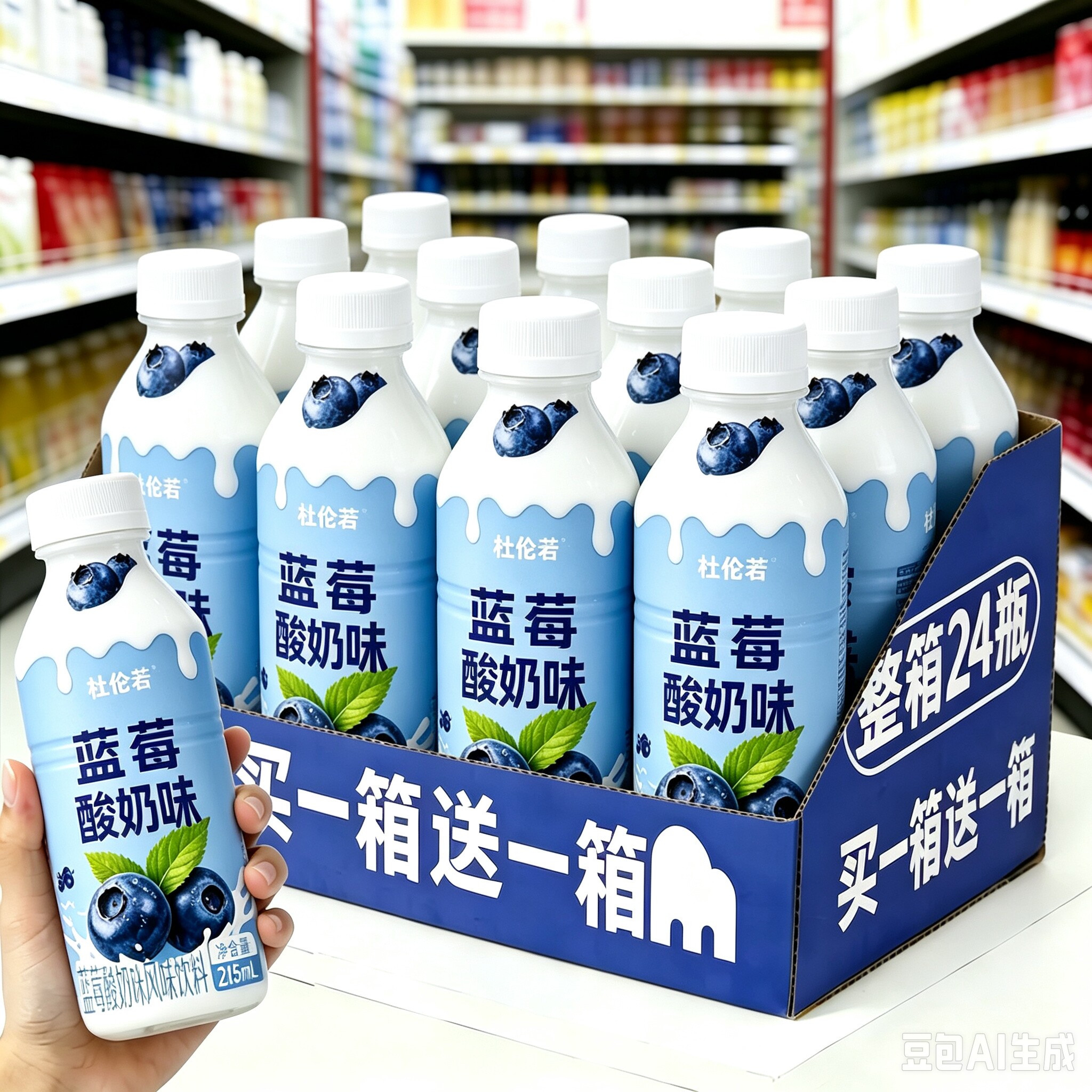 【买一送一】蓝莓酸奶24瓶*215ml脂肪整箱含叶黄素酯儿童学生酸奶