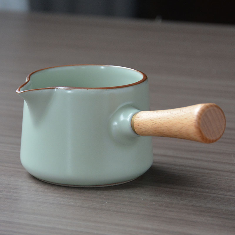 苍岚侧把公道杯清新绿汝窑开片芙蓉花茶海家用陶瓷分茶器匀杯茶具