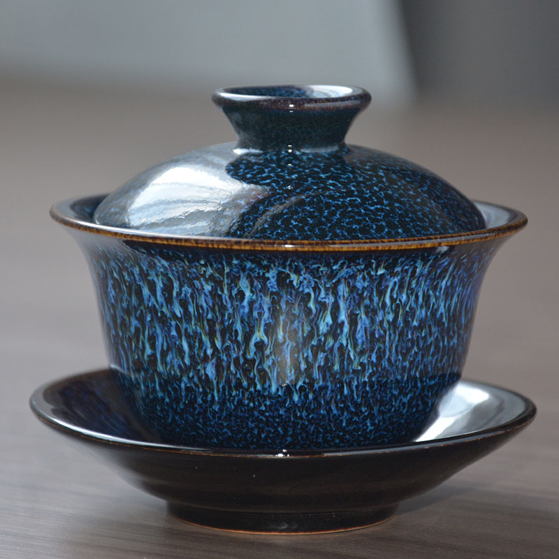 陶瓷家用单个苍岚窑变三才盖碗