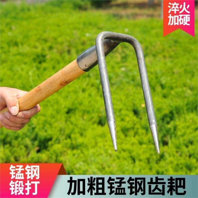 户外农用二齿耙子园林除草钢耙子二齿三齿四齿耙翻地三齿耙子