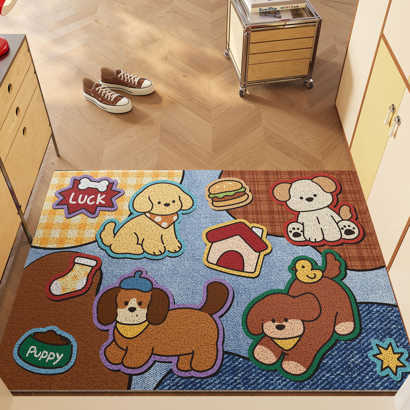 我家地垫直接被这几只小狗焊住了