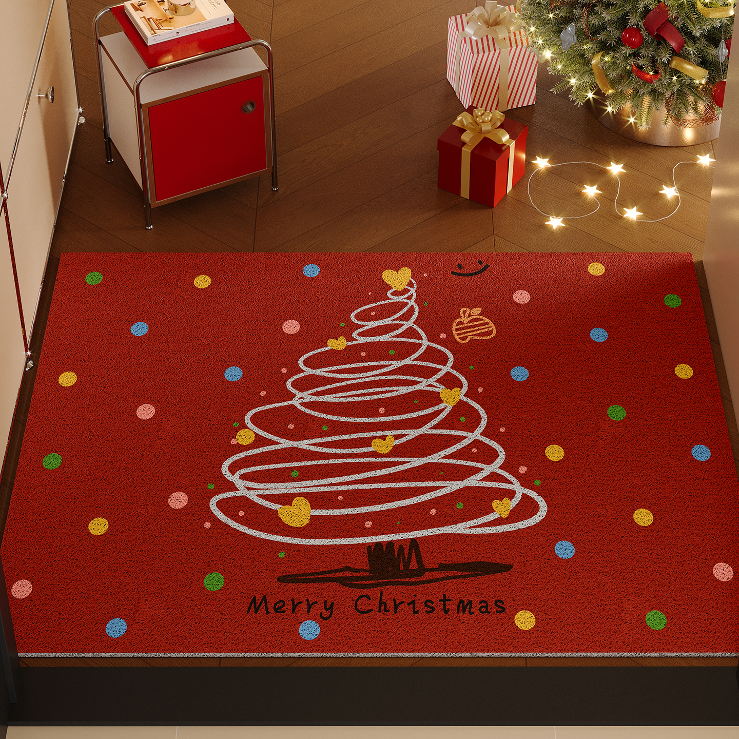 这张地垫让圣诞入户氛围直接拉满