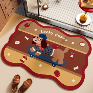 卡通小狗硅藻泥吸水浴室地垫加厚防滑脚垫卫生间厕所门口地毯垫子