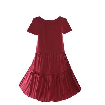 Round neck short sleeve solid color cake