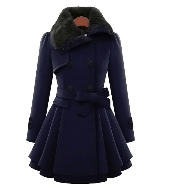 Plus size womens fitted mid-length woolen coat