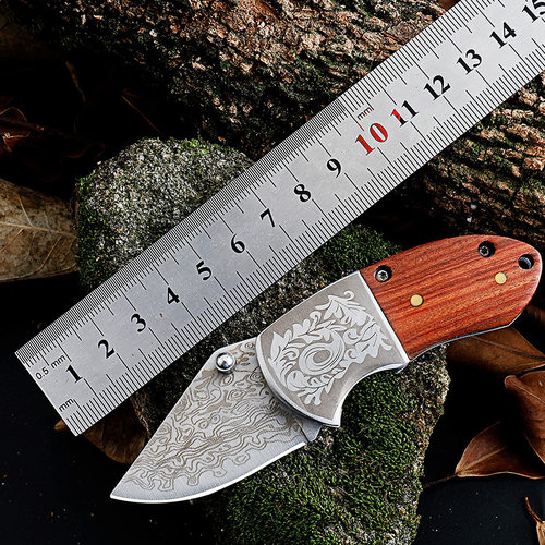 户外折叠刀木柄水果刀便携随身小刀高硬度锋利雕花装饰瓜果刀