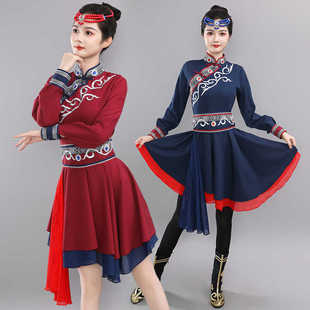 蒙古舞蹈演出服女成人少数民族服装 蒙族表演服饰艺考大摆裙练功服