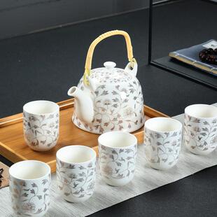 茶具套装 送竹托 家用陶瓷饭店用功夫提梁壶茶壶茶杯整套公司礼品