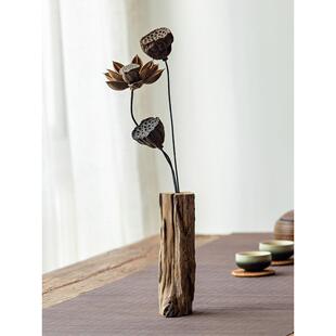 异丽客厅茶桌装饰品覆古茶台茶艺木头小花瓶创意中式禅意茶室摆件