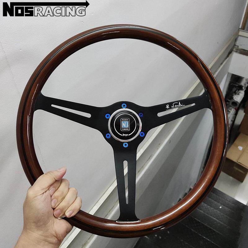 复古桃木方向盘赛车改装 普桑旅mini拉达捷达北斗星实木平面14寸