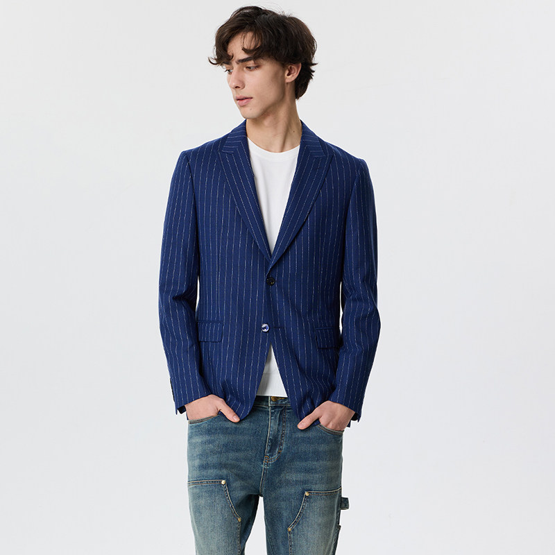 LIU·JO UOMO男士 春夏款商务休闲平驳领条纹西服外套上衣