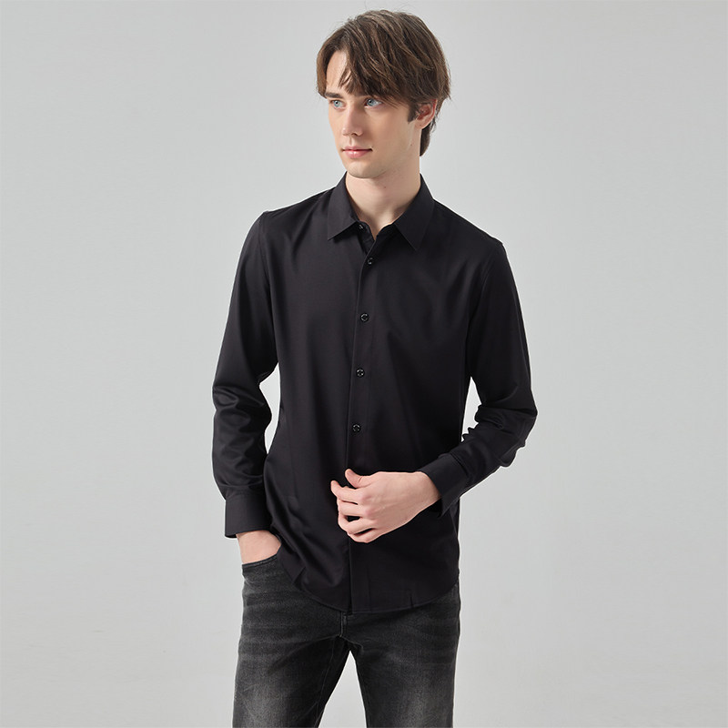 LIU·JO UOMO男士 秋冬款商务休闲黑色翻领长袖衬衫LJ1246261032R