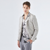 新品 外套男2023春季 UOMO米灰色商务休闲花白西服气质西装 LIU·JO
