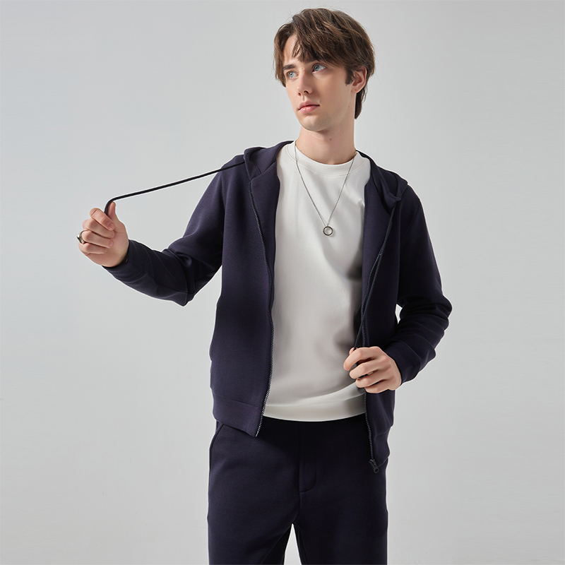 LIU·JO UOMO男士 秋冬款休闲舒适纯色连帽棉质卫衣拉链外套上衣