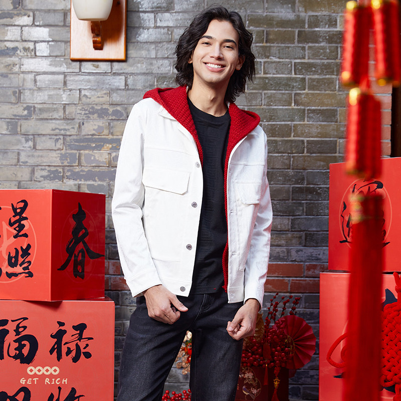 【明星同款】LIU·JO UOMO男士休闲翻领工装风微弹力夹克外套上衣