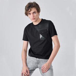 拼接款 夏季 提花口袋装 饰圆领短袖 LIUJO T恤潮流时尚 UOMO男装