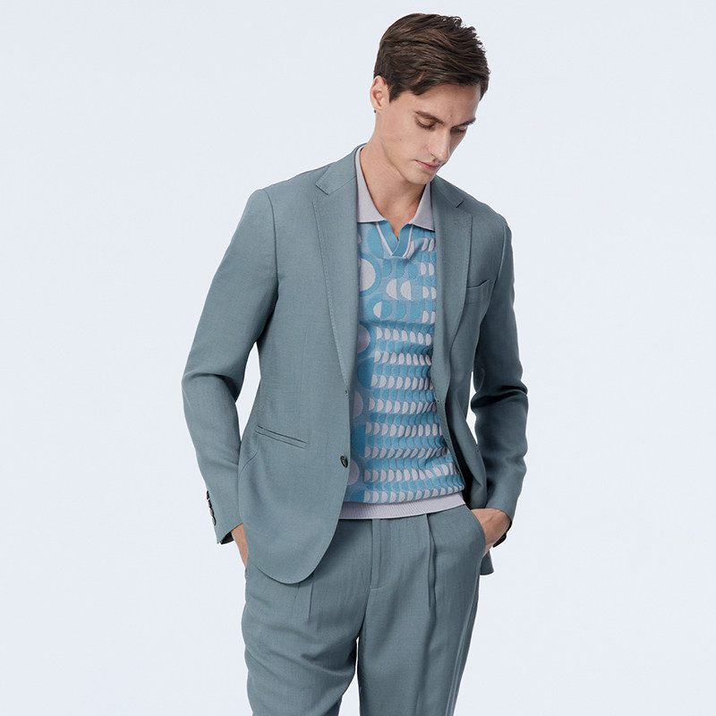 LIU·JO UOMO男士 春夏款商务舒适平驳领无弹纯色西服外套上衣