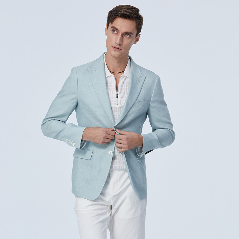 LIU·JO UOMO男士 春夏款商务休闲平驳领清新亚麻西服外套上衣