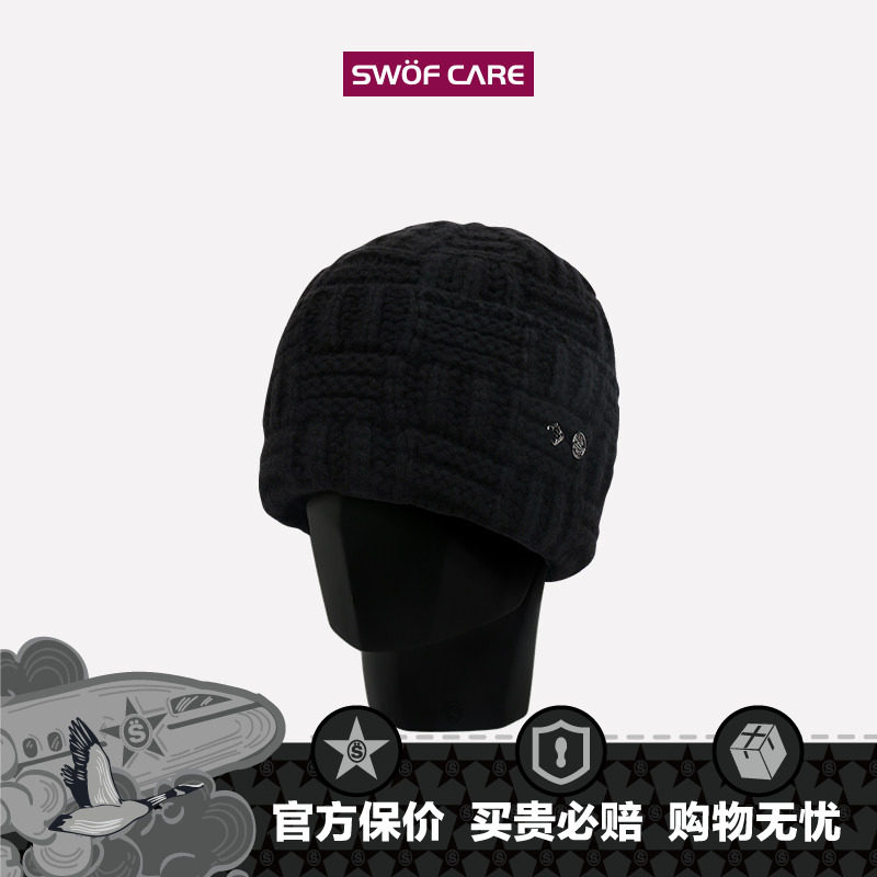 黑色针织帽秋冬保暖羊毛毛线帽图片