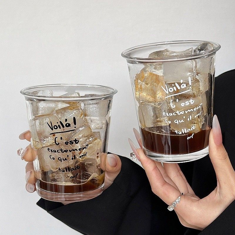 法式ins风字母玻璃杯高颜值冰美式咖啡杯家用拿铁牛奶杯饮料杯