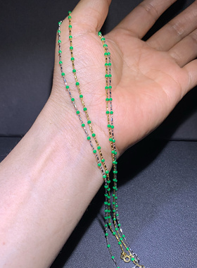 满绿辣阳小米珠珐琅彩国标S925银碎银几两吊坠项链手链百搭款