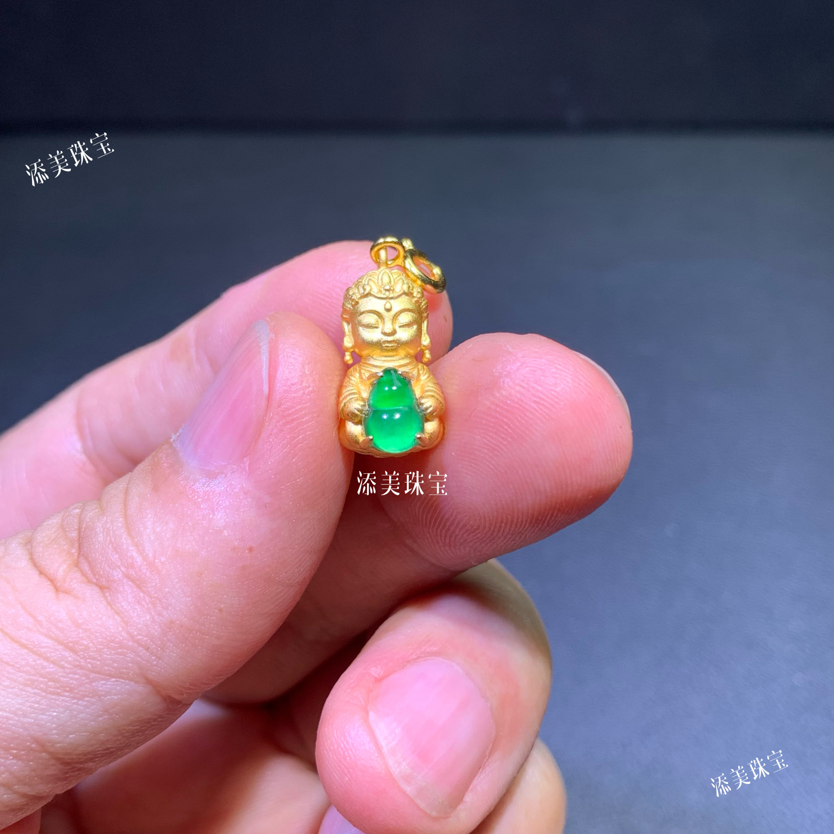天然A货翡翠冰种阳绿宝宝佛吊坠S925纯银镀金镶国风百搭款时尚款