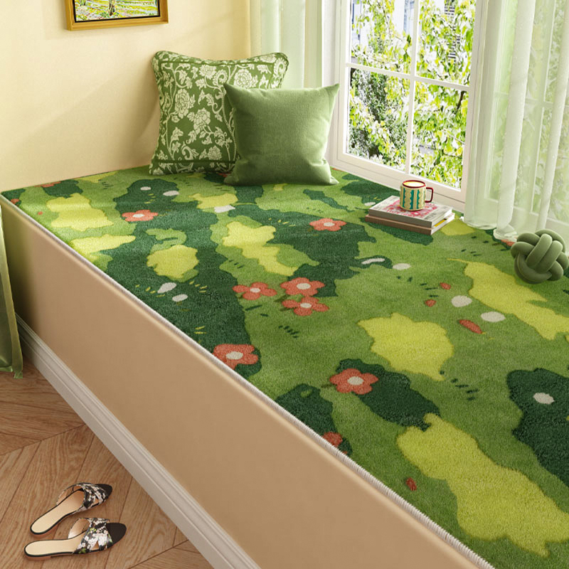 高端绿色飘窗垫卧室防滑窗台垫阳台榻榻米毛绒坐垫卧室床边毯防水