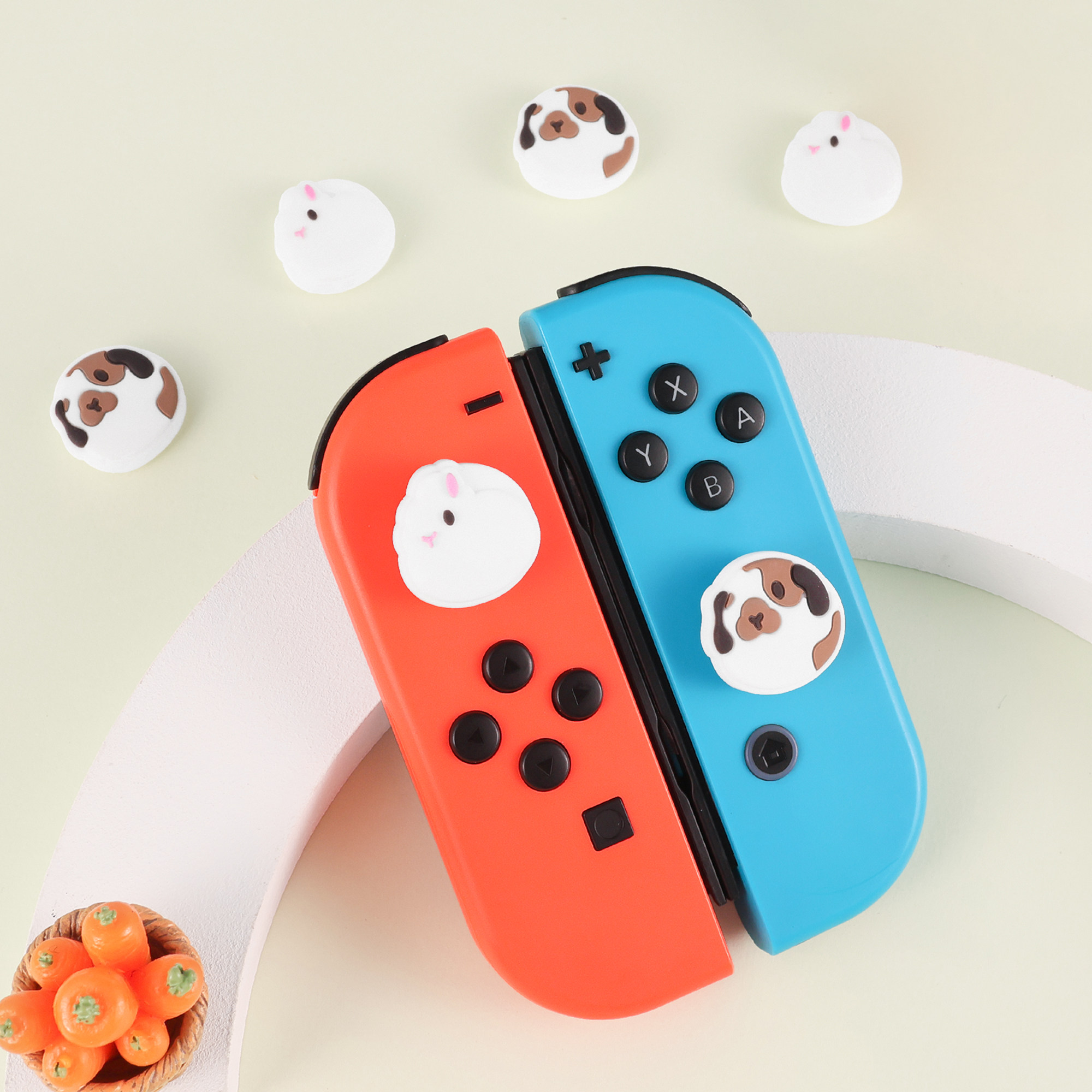 PAWDIARY 흰 토끼와 접힌 귀 토끼 스위치 로커 캡 OLED NS 배터리 라이프 라이트 범용 조이 콘 보호 캡 핸들 키 캡