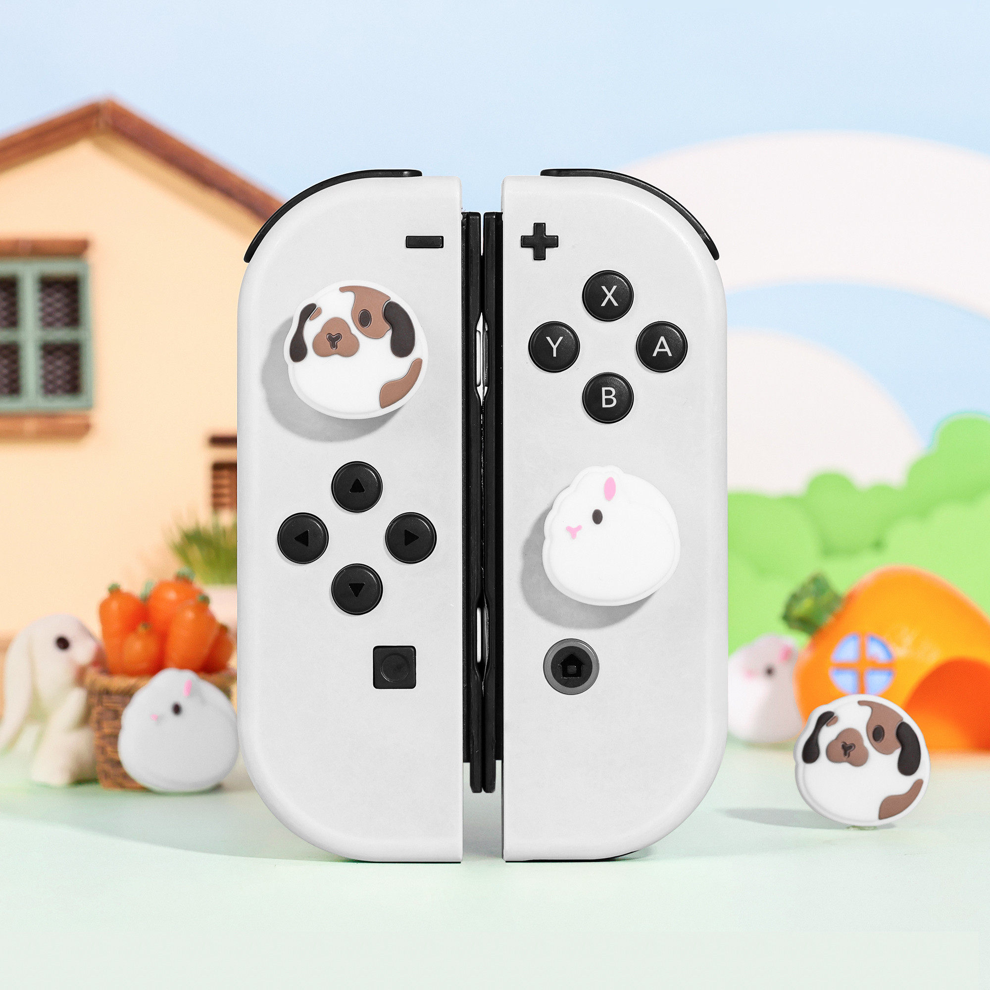 PAWDIARY 흰 토끼와 접힌 귀 토끼 스위치 로커 캡 OLED NS 배터리 라이프 라이트 범용 조이 콘 보호 캡 핸들 키 캡